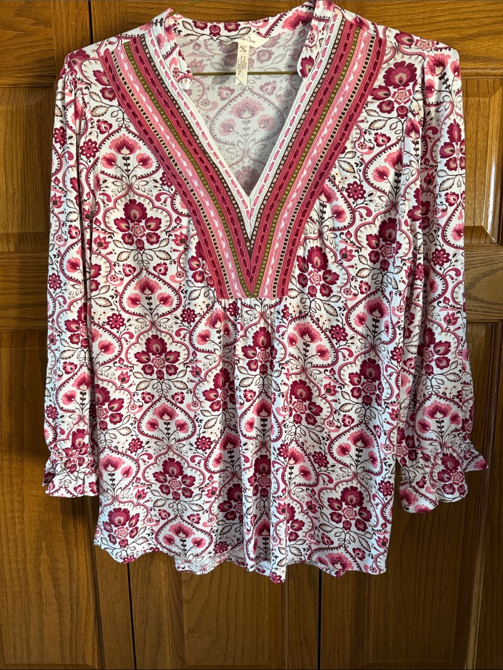 Matilda Jane Pink Floral Embroidered V-Neck Tunic-Medium-NWT